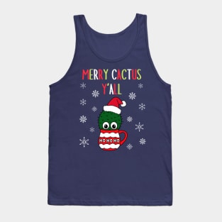 Merry Cactus Y'all - Cactus With A Santa Hat In A Christmas Mug Tank Top